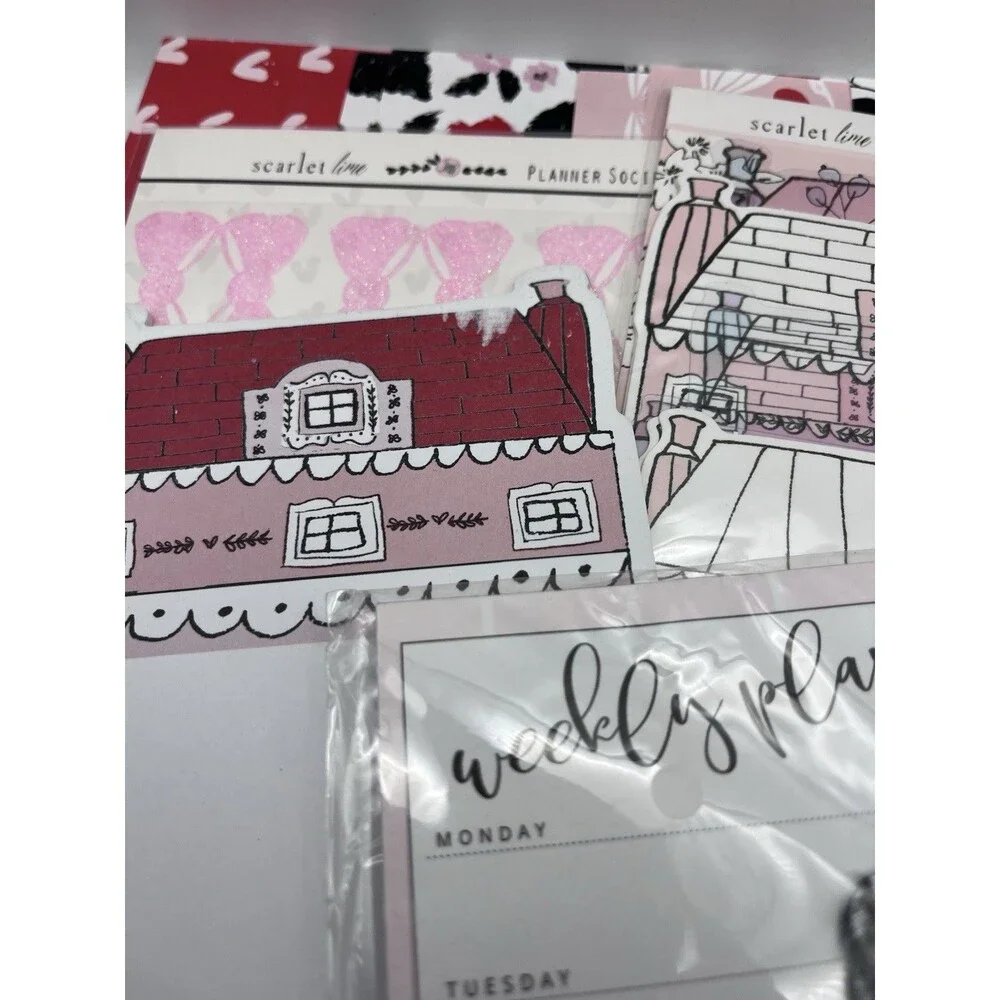 Scarlet Lime The Planner Society Cozy Home Pink Gingham Paper Notepad Lot Mixed